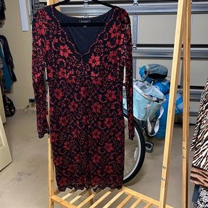 Excellent condition Karen Kane red and black lace dress